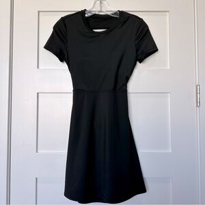 Black Short Sleeve Twist Back Built-In-Bra Dress